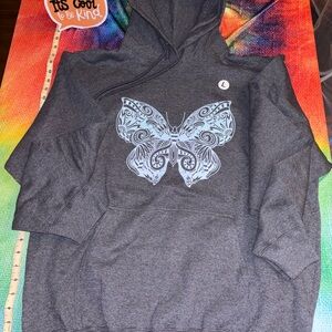 Gray Hoodie with Zen Butterfly Design